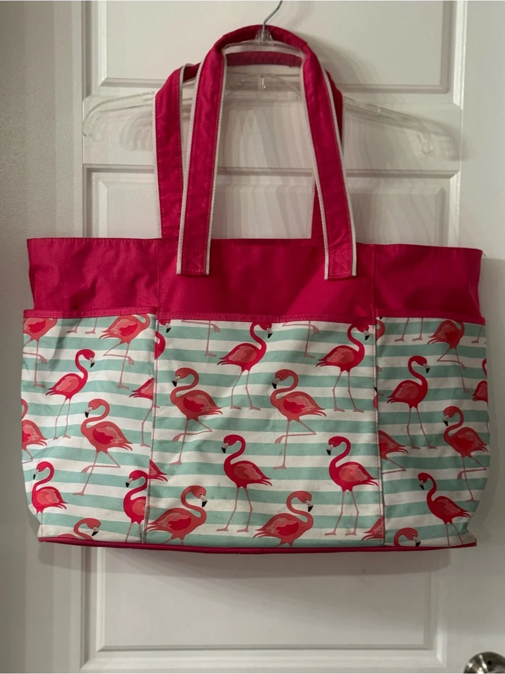 surf style Hot Pink Flamingo Stripe Tote